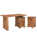 54" Dark Brown Solid Wood Pedestal Writing Desk 2With And Six Drawers