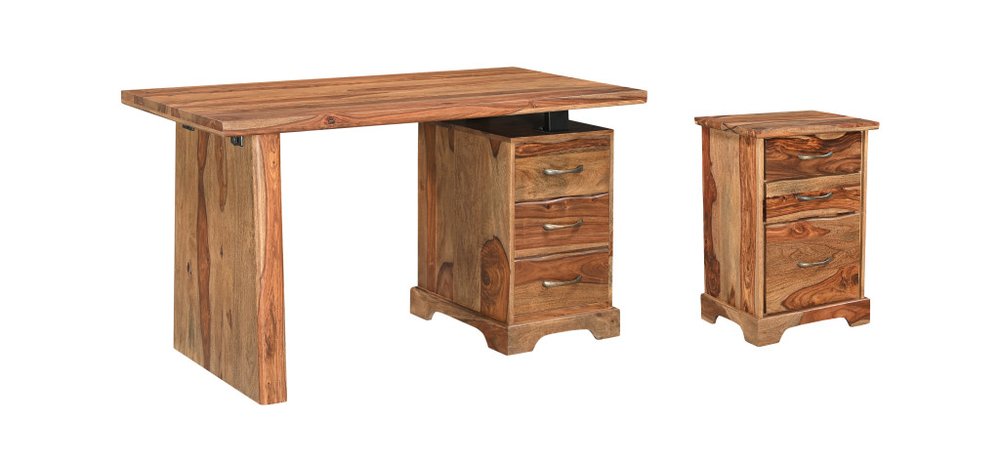 54" Dark Brown Solid Wood Pedestal Writing Desk 2With And Six Drawers