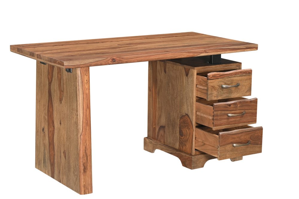 54" Dark Brown Solid Wood Pedestal Writing Desk 2With And Six Drawers