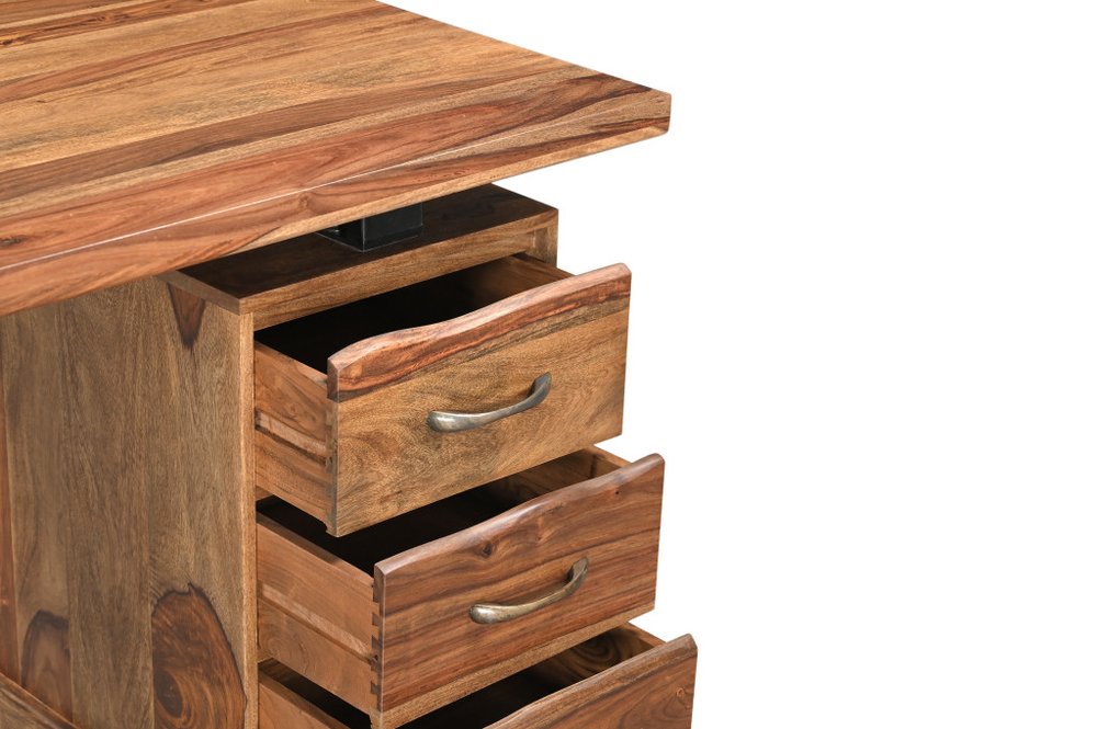 54" Dark Brown Solid Wood Pedestal Writing Desk 2With And Six Drawers