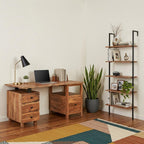 69" Brown Solid Wood Wall Mounted Pedestal Executive Desk 2With And Four Drawers
