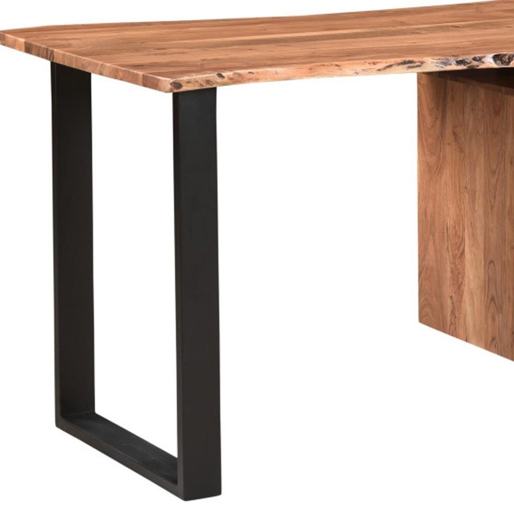 54" Brown And Black Solid Wood And Iron Wall Mounted Pedestal Computer Desk 2With And Three Drawers