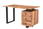 54" Brown And Black Solid Wood And Iron Wall Mounted Pedestal Computer Desk 2With And Three Drawers