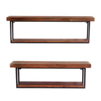 36" Set Of Two Black And Brown Wood And Metal Two Level Accent Shelf