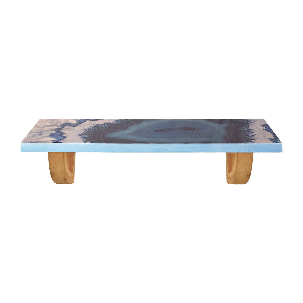 36" Blue And Natural Wood Agate Pattern Wall Mount Accent Shelf