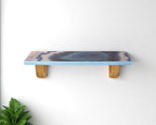 24" Blue And Natural Wood Agate Pattern Wall Mount Accent Shelf
