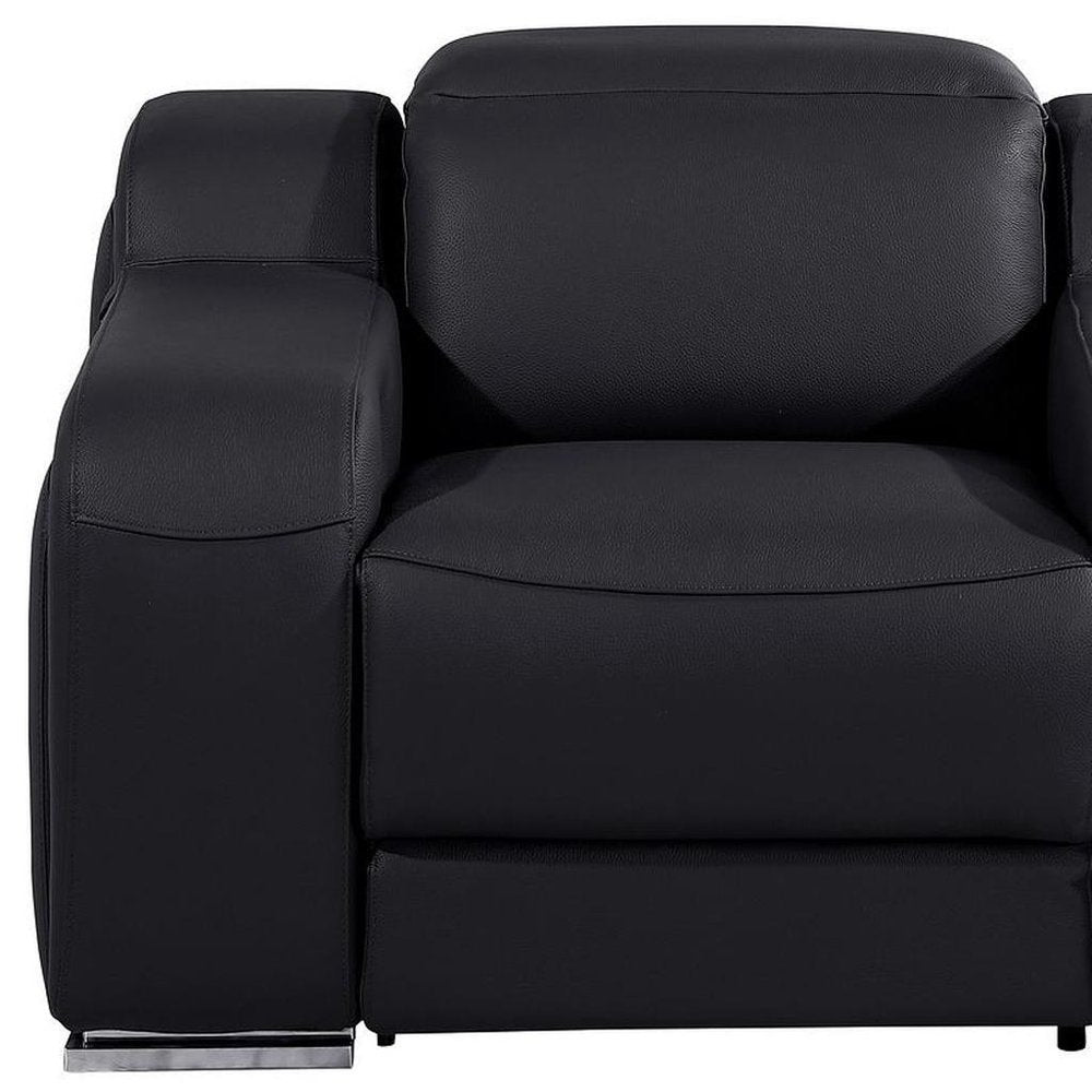41" Black Italian Leather Wall Hugger Recliner With USB
