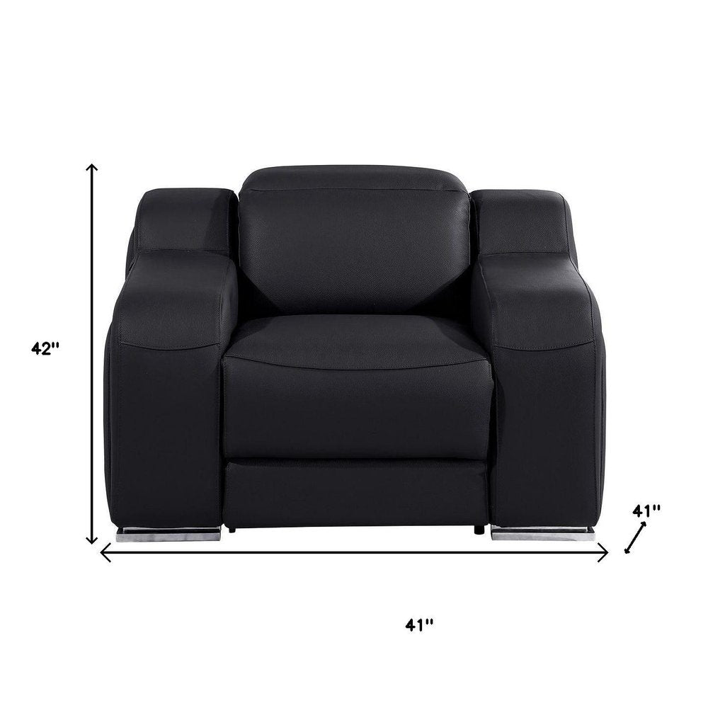 41" Black Italian Leather Wall Hugger Recliner With USB