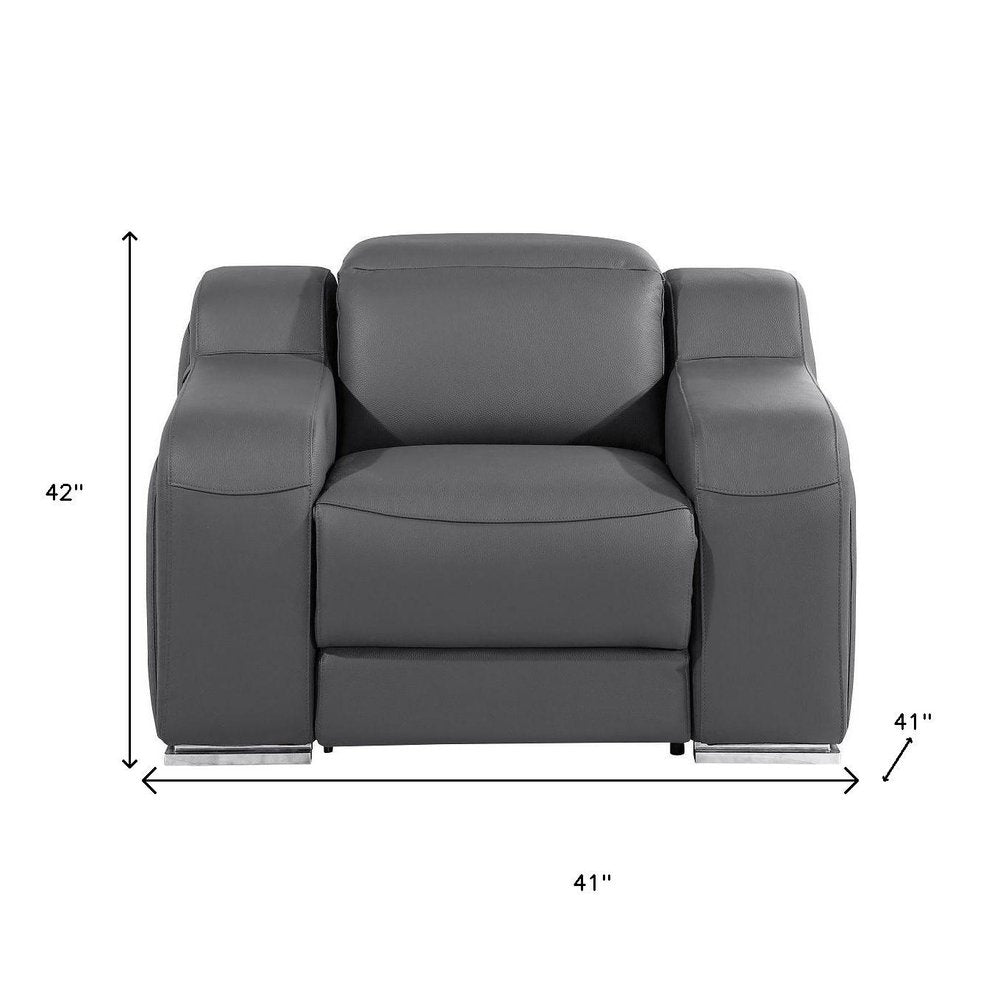 41" Black Italian Leather Wall Hugger Recliner With USB