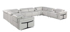 Light Gray Italian Leather Power Reclining U Shaped Twelve Piece Sectional With Console