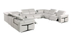 Light Gray Italian Leather Power Reclining U Shaped Twelve Piece Sectional With Console
