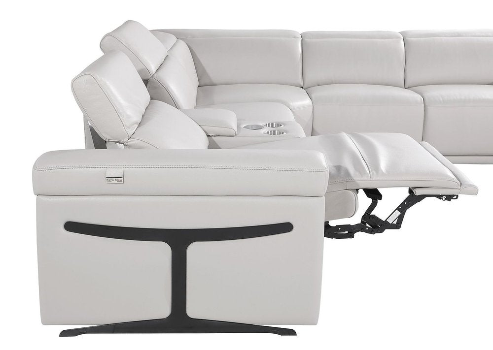 Light Gray Italian Leather Power Reclining U Shaped Twelve Piece Sectional With Console