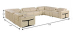 Beige Italian Leather Power Reclining U Shaped Twelve Piece Sectional With Console