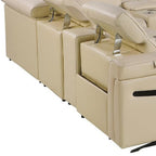 Beige Italian Leather Power Reclining U Shaped Twelve Piece Sectional With Console