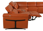 Camel Italian Leather Power Reclining U Shaped Twelve Piece Sectional With Console