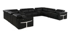 Black Italian Leather Power Reclining U Shaped Twelve Piece Sectional With Console