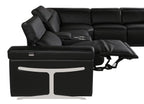 Black Italian Leather Power Reclining U Shaped Twelve Piece Sectional With Console
