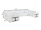 White Italian Leather Power Reclining U Shaped Eight Piece Sectional With Console