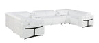 White Italian Leather Power Reclining U Shaped Eight Piece Sectional With Console