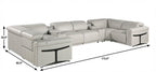 Light Gray Italian Leather Power Reclining U Shaped Eight Piece Corner Sectional With Console