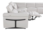 Light Gray Italian Leather Power Reclining U Shaped Eight Piece Corner Sectional With Console