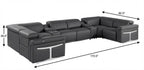 Dark Gray Italian Leather Power Reclining U Shaped Eight Piece Sectional With Console