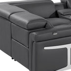 Dark Gray Italian Leather Power Reclining U Shaped Eight Piece Sectional With Console