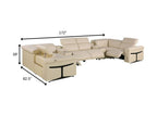 Beige Italian Leather Power Reclining U Shaped Eight Piece Sectional With Console