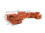Dark Gray Italian Leather Power Reclining U Shaped Eight Piece Sectional With Console