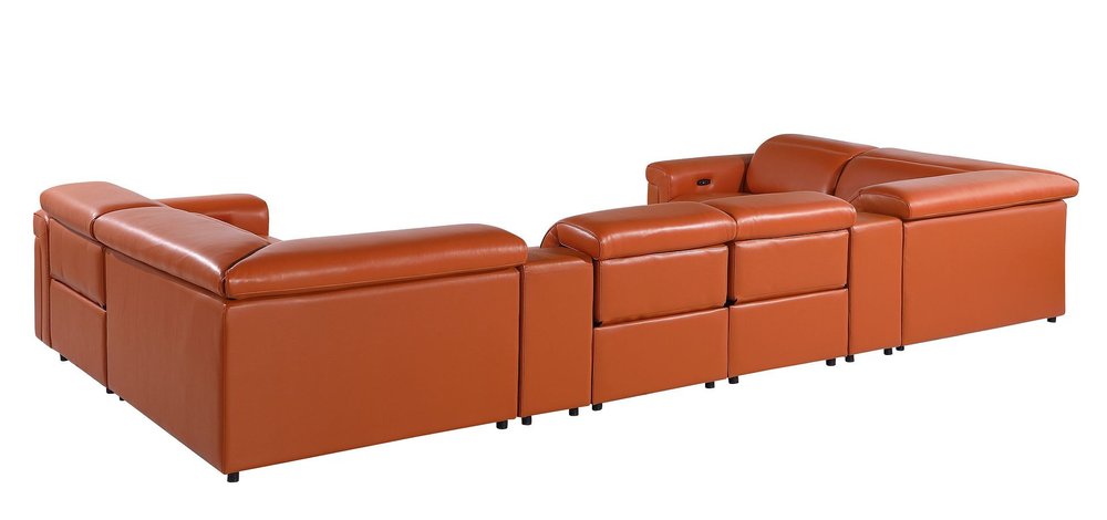 Dark Gray Italian Leather Power Reclining U Shaped Eight Piece Sectional With Console