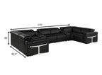 Black Italian Leather Power Reclining U Shaped Eight Piece Sectional With Console