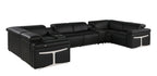 Black Italian Leather Power Reclining U Shaped Eight Piece Sectional With Console
