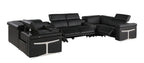 Black Italian Leather Power Reclining U Shaped Eight Piece Sectional With Console