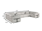 Light Gray Italian Leather Power Reclining U Shaped Eight Piece Corner Sectional With Console