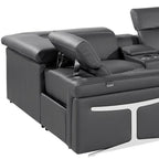 Dark Gray Italian Leather Power Reclining U Shaped Eight Piece Corner Sectional With Console