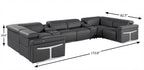 Dark Gray Italian Leather Power Reclining U Shaped Eight Piece Corner Sectional With Console