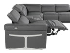 Dark Gray Italian Leather Power Reclining U Shaped Eight Piece Corner Sectional With Console