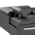 Dark Gray Italian Leather Power Reclining U Shaped Eight Piece Corner Sectional With Console