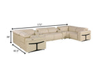 Beige Italian Leather Power Reclining U Shaped Eight Piece Corner Sectional With Console