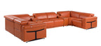Camel Italian Leather Power Reclining U Shaped Eight Piece Corner Sectional With Console
