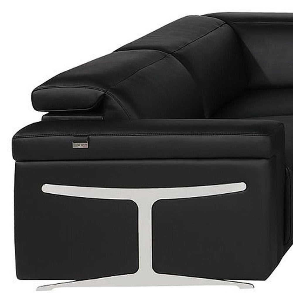 Black Italian Leather Power Reclining U Shaped Eight Piece Corner Sectional With Console