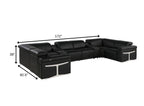 Black Italian Leather Power Reclining U Shaped Eight Piece Corner Sectional With Console