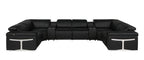 Black Italian Leather Power Reclining U Shaped Eight Piece Corner Sectional With Console