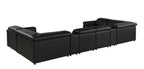 Black Italian Leather Power Reclining U Shaped Eight Piece Corner Sectional With Console