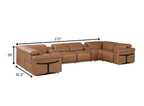 Chestnut Italian Leather Power Reclining U Shaped Eight Piece Corner Sectional With Console