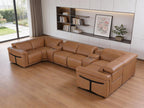 Chestnut Italian Leather Power Reclining U Shaped Eight Piece Corner Sectional With Console