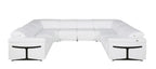 White Italian Leather Power Reclining U Shaped Eight Piece Corner Sectional With Console