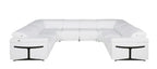 White Italian Leather Power Reclining U Shaped Eight Piece Corner Sectional With Console
