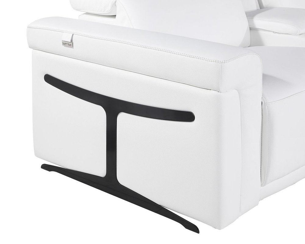 White Italian Leather Power Reclining U Shaped Eight Piece Corner Sectional With Console
