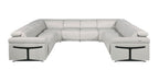 Light Gray Italian Leather Power Reclining U Shaped Eight Piece Corner Sectional With Console